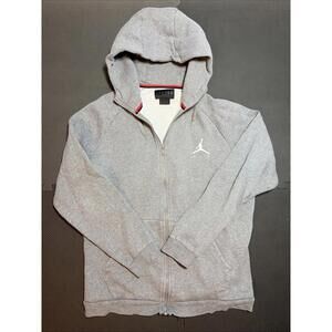 Nike Air Jordan Sweatshirt Hoodie Mens L Grey Full Zip-Up Jacket Y2K Track